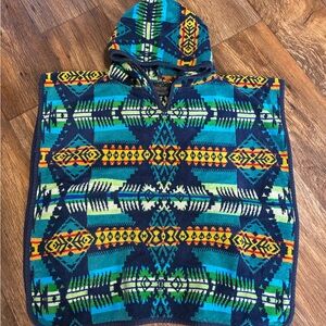 Colorful Pendleton kids Hooded Poncho with Geometric Patterns